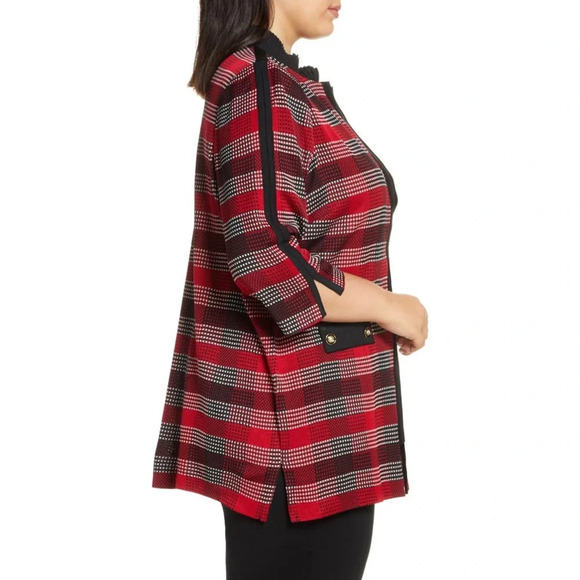 Ming Wang Long Plaid Knit Jacket Bonfire/Black/Ivory 2X - Picture 2 of 10